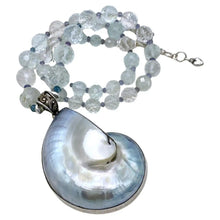 Load image into Gallery viewer, Aquamarine and Iolite Necklace with Ammonoidea Pendant