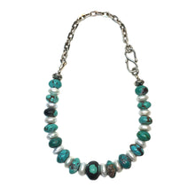 Load image into Gallery viewer, Leather-polished Turquoise & Freshwater Pearl Necklace & Earrings Set