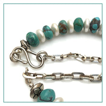 Load image into Gallery viewer, Leather-polished Turquoise & Freshwater Pearl Necklace & Earrings Set