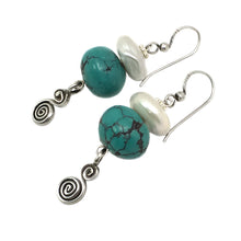 Load image into Gallery viewer, Leather-polished Turquoise & Freshwater Pearl Necklace & Earrings Set