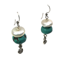 Load image into Gallery viewer, Leather-polished Turquoise & Freshwater Pearl Necklace & Earrings Set