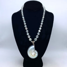 Load image into Gallery viewer, Aquamarine and Iolite Necklace with Ammonoidea Pendant
