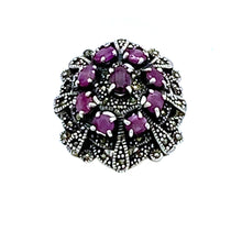 Load image into Gallery viewer, Ruby and Marcasite Sterling Cocktail Ring