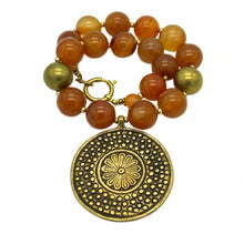 Load image into Gallery viewer, Agate Necklace w/Antique Brass Pendant
