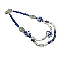 Load image into Gallery viewer, Lapis Lazuli and Porcelain Bib Necklace