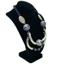 Load image into Gallery viewer, Lapis Lazuli and Porcelain Bib Necklace