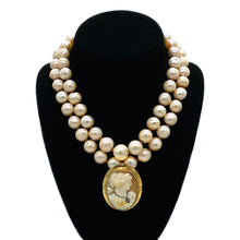 Load image into Gallery viewer, 14K Gold Frame Cameo Clip On Baroque Pearl Necklace