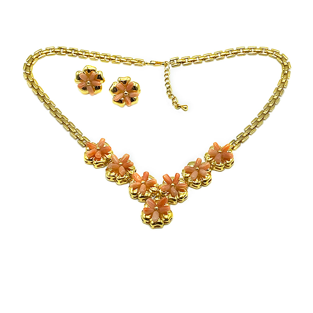 Natural Coral Necklace & Earrings Set