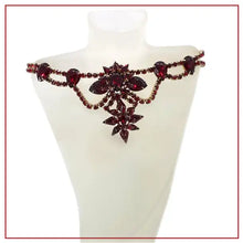 Load image into Gallery viewer, Vintage Baroque Style Deep Red Rhinestone Pendant Necklace, USA