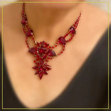 Load image into Gallery viewer, Vintage Baroque Style Deep Red Rhinestone Pendant Necklace, USA