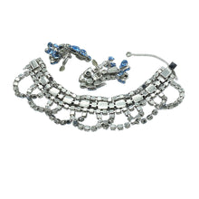 Load image into Gallery viewer, Garnished Blue Rhinestone Bracelet and Earrings Demi-parure