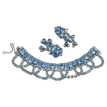 Load image into Gallery viewer, Garnished Blue Rhinestone Bracelet and Earrings Demi-parure