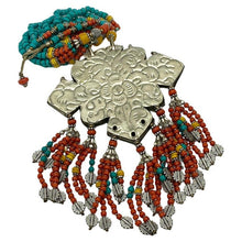 Load image into Gallery viewer, Statement Necklace with Nepal Plaque and Beaded Fringes