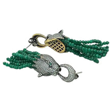 Load image into Gallery viewer, Dragon Head Earrings with Emerald Tassel
