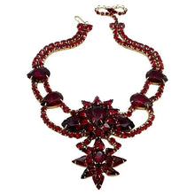 Load image into Gallery viewer, Vintage Baroque Style Deep Red Rhinestone Pendant Necklace, USA