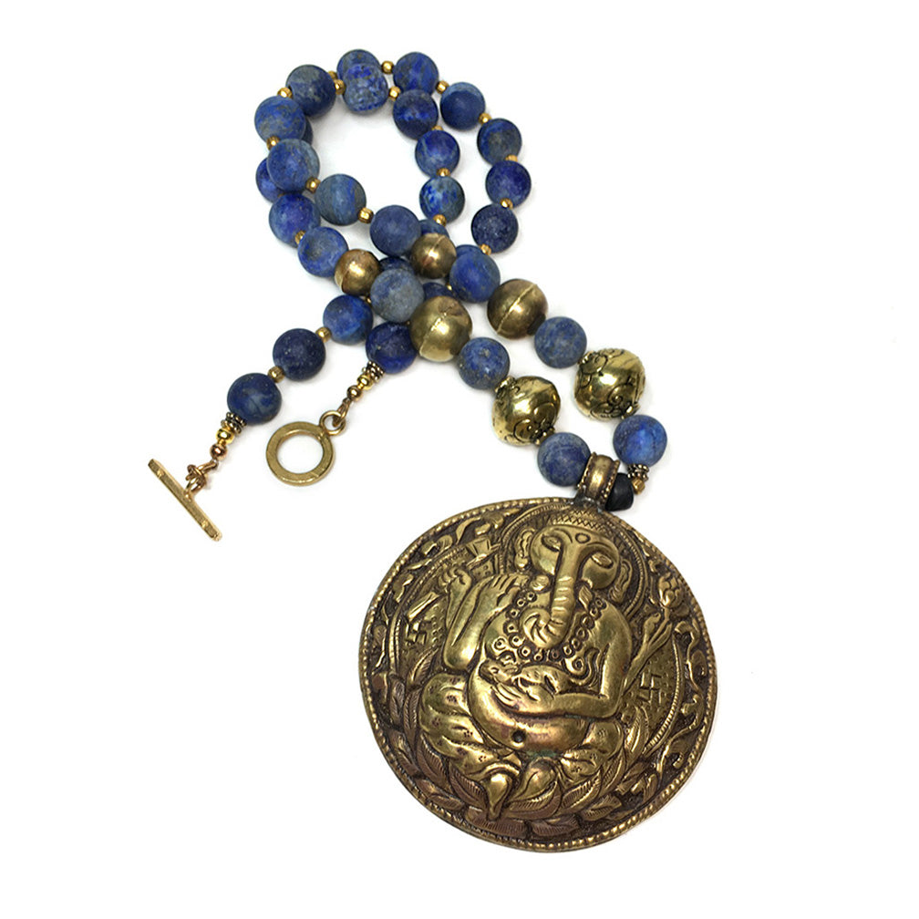 Lapis Lazuli Necklace with Ganesha