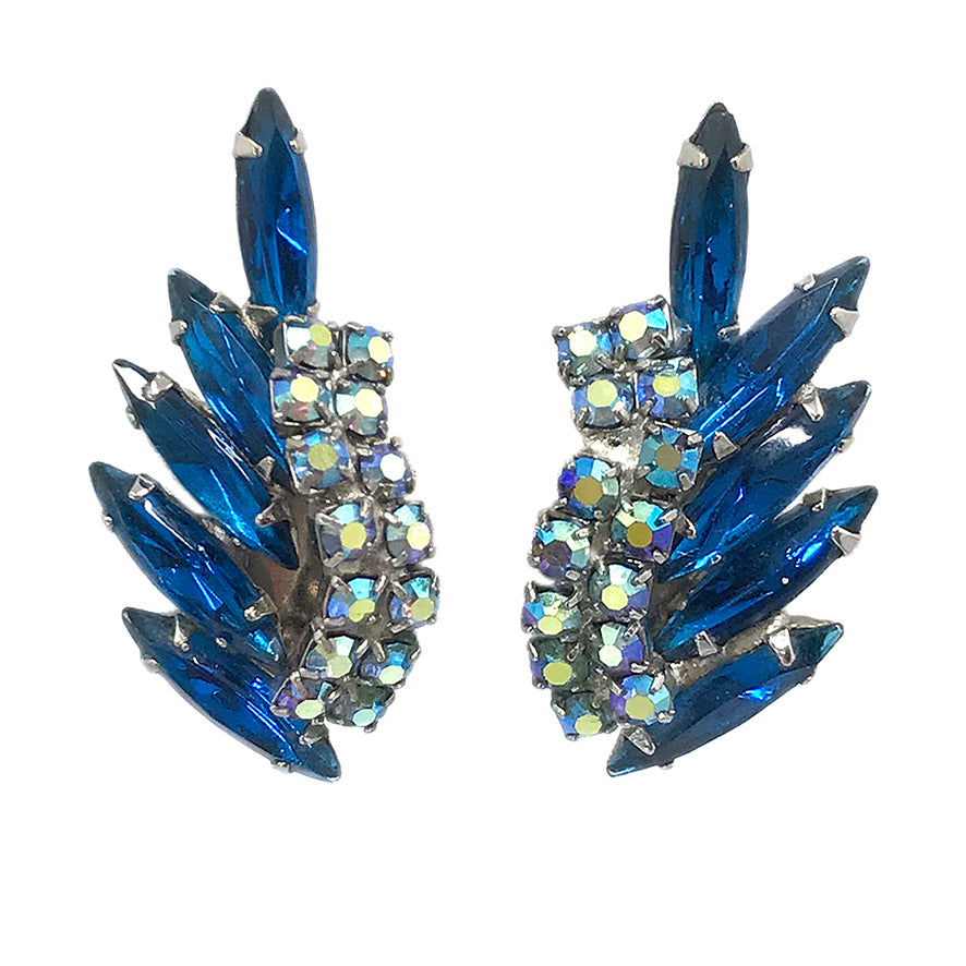 Blue Rhinestone Clip-On Earrings