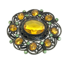 Load image into Gallery viewer, Amber and Peridot Color Brooch
