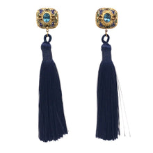 Load image into Gallery viewer, Topaz and Cloisonne Earrings with Tassel
