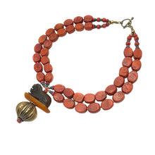 Load image into Gallery viewer, Coral Necklace with Stone Lion Pendant
