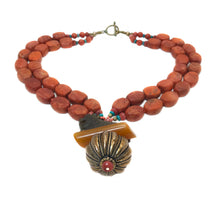 Load image into Gallery viewer, Coral Necklace with Stone Lion Pendant
