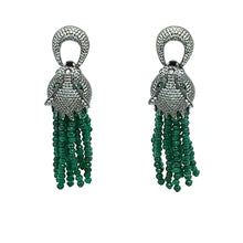 Load image into Gallery viewer, Dragon Head Earrings with Emerald Tassel
