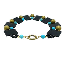 Load image into Gallery viewer, Onyx Slab w/Turquoise &amp; Brass Necklace

