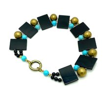Load image into Gallery viewer, Onyx Slab w/Turquoise &amp; Brass Necklace
