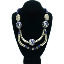 Load image into Gallery viewer, Lapis Lazuli and Porcelain Bib Necklace
