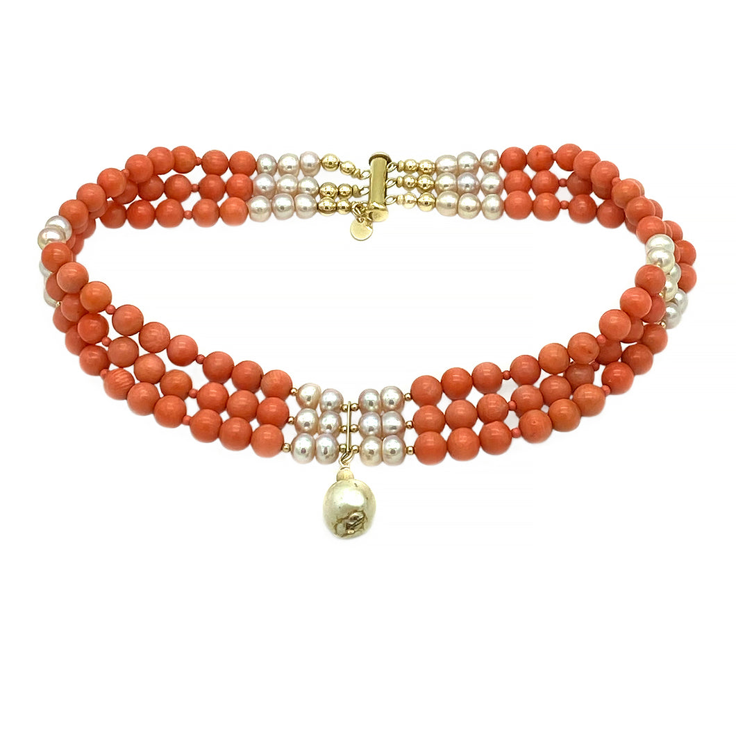 Coral and Pearl Gold-filled Choker