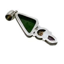 Load image into Gallery viewer, Signed Jade and Amethyst Sterling Pendant with Necklace
