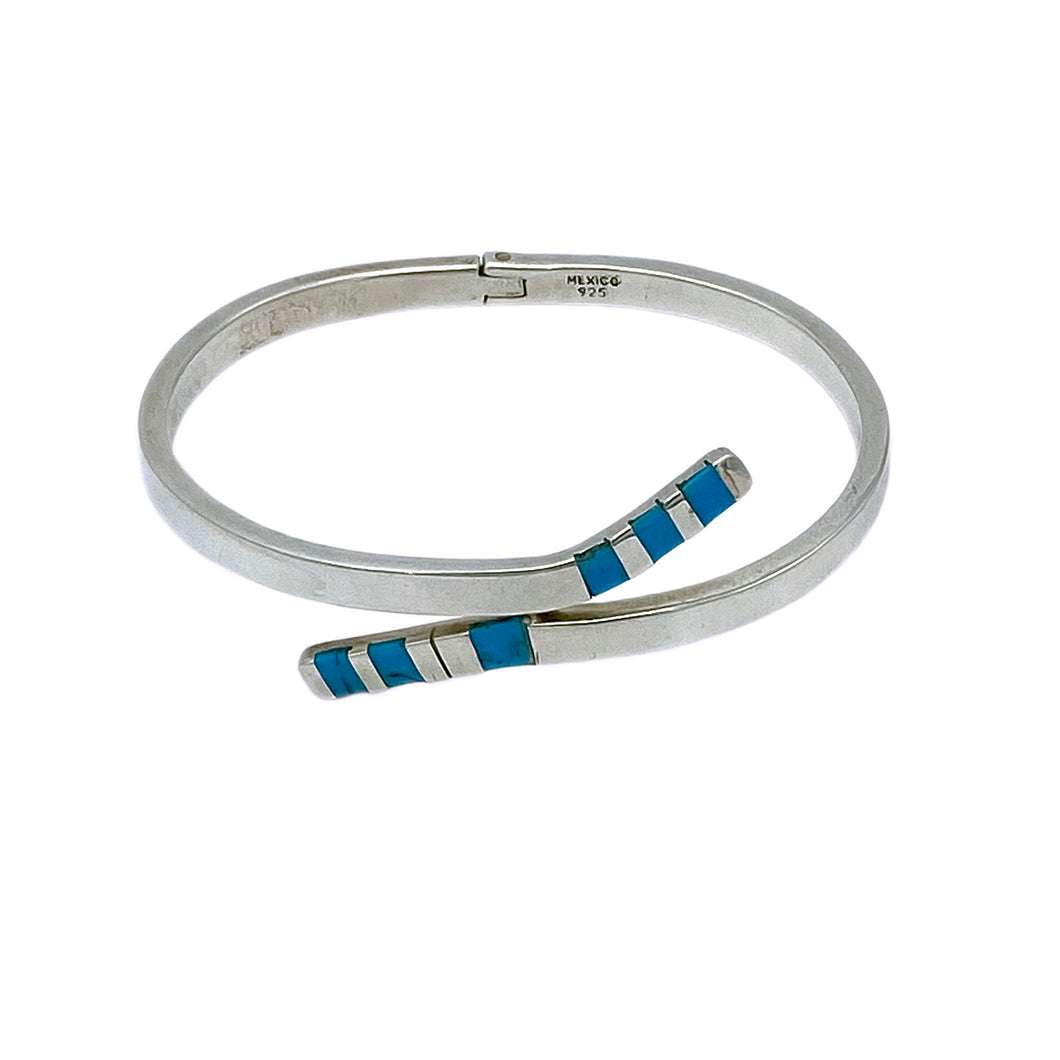 Mexico S.S. Bangle w/Inlaid Turquoise