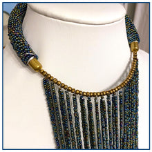Load image into Gallery viewer, Peacock Blue Beaded Waterfall Necklace
