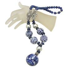 Load image into Gallery viewer, Blue on White Porcelain and Lapis Lazuli Pendant Necklace
