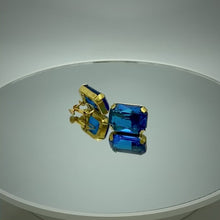 Load and play video in Gallery viewer, Emerald-Cut Blue Earrings with Miriam Haskell Mark
