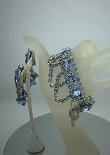 Load and play video in Gallery viewer, Garnished Blue Rhinestone Bracelet and Earrings Demi-parure

