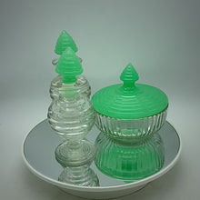 Load and play video in Gallery viewer, Mid Century Modern Pressed Glass Vanity Set
