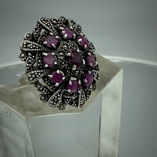 Load and play video in Gallery viewer, Ruby and Marcasite Sterling Cocktail Ring
