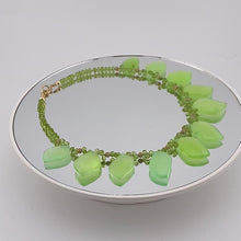 Load and play video in Gallery viewer, 14K Gold Filled Peridot Necklace with Chrysoprase Leaves
