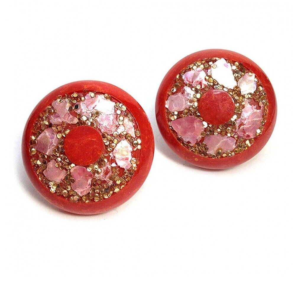 Red Bakelite Earrings with Confetti