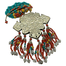Load image into Gallery viewer, Statement Necklace with Nepal Plaque and Beaded Fringes
