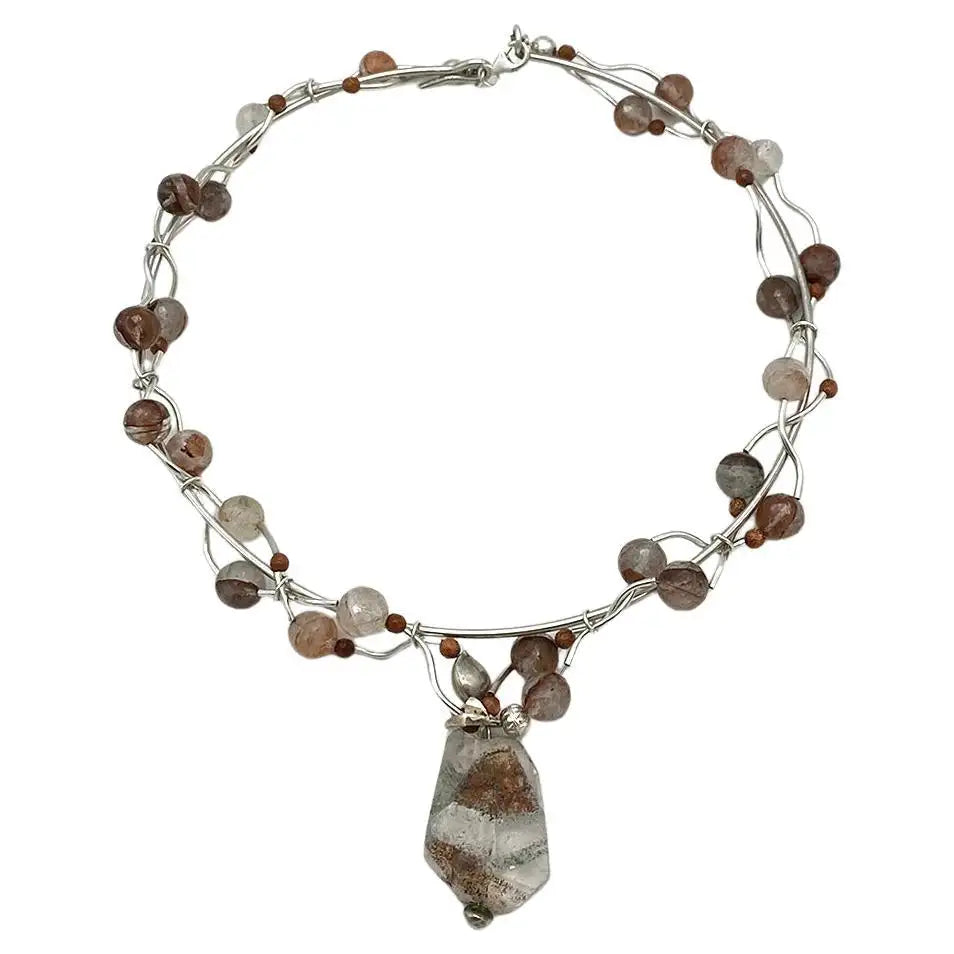 Rutilated Quartz and Sterling Necklace with Pendant