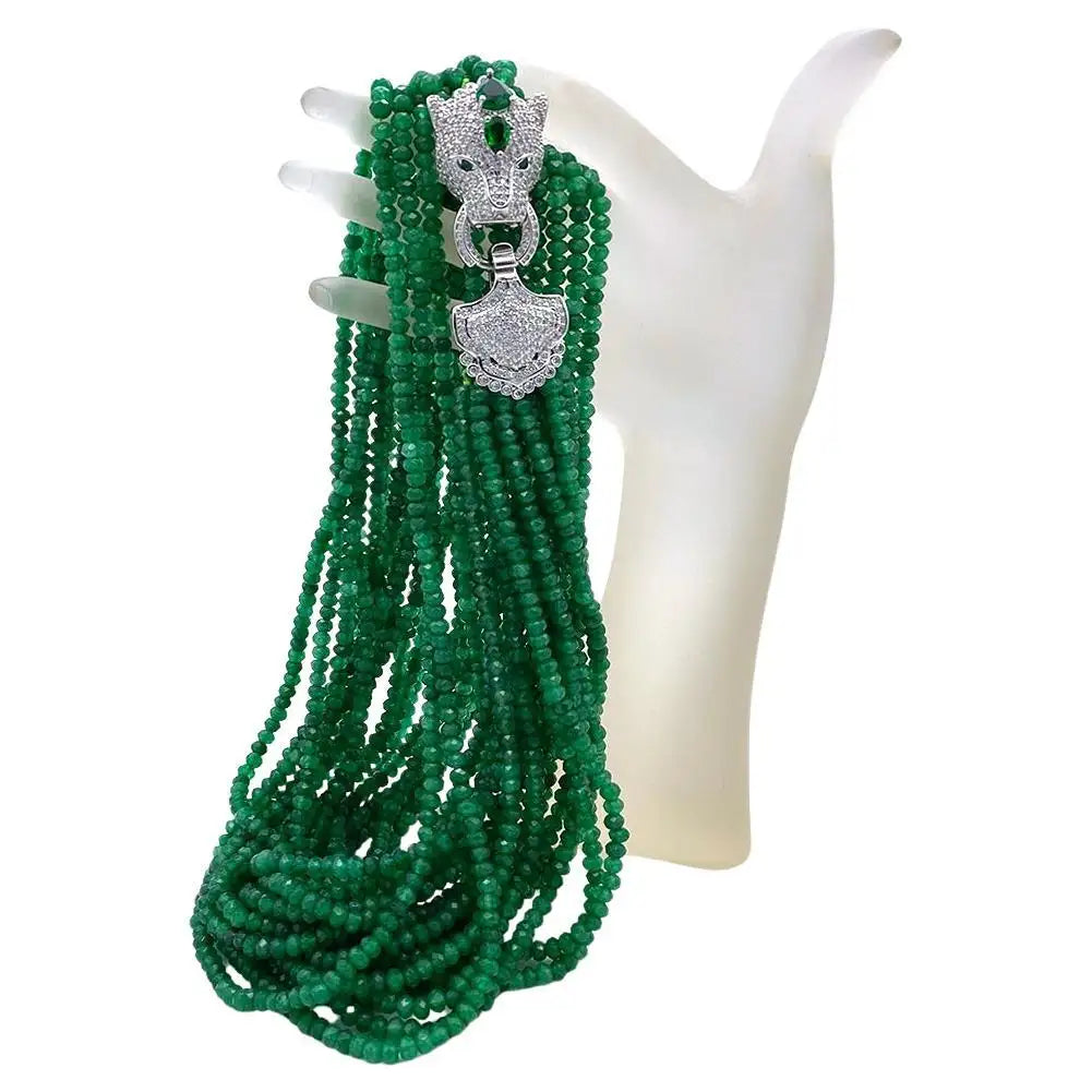Jade Multi-strand Necklacs with Leopard Clasp