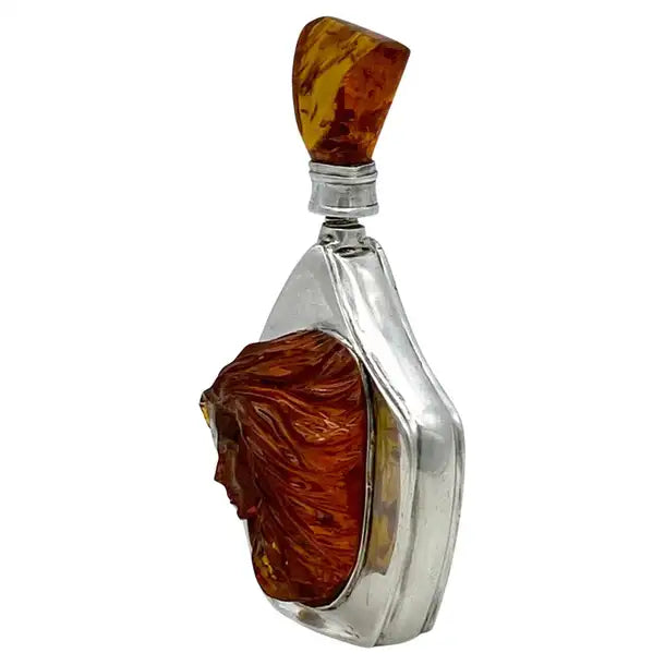 Art Nouveau Sterling Perfume Bottle with Amber