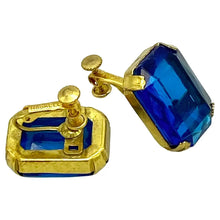 Load image into Gallery viewer, Emerald-Cut Blue Earrings with Miriam Haskell Mark
