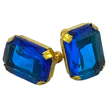 Load image into Gallery viewer, Emerald-Cut Blue Earrings with Miriam Haskell Mark
