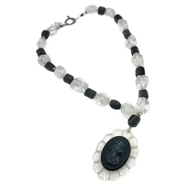 Rock Crystal and Tourmaline Necklace with Cameo Pendant