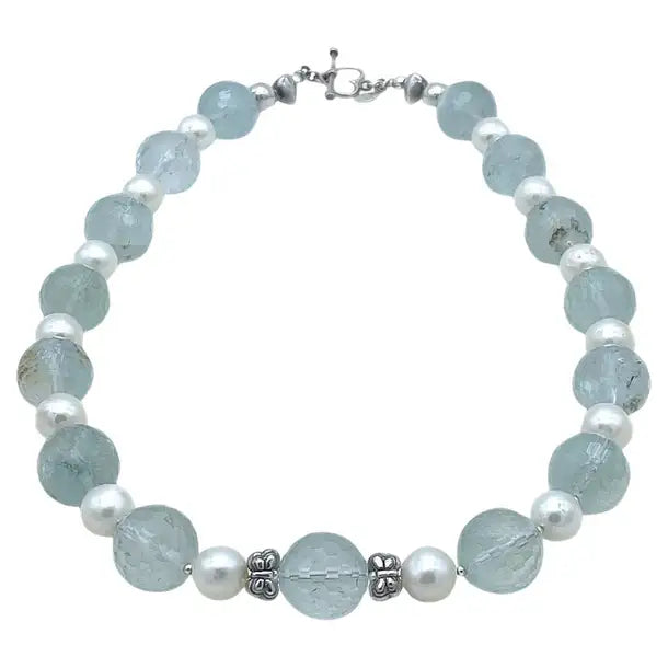 Sky Blue Topaz and Pearl Necklace