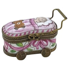 Load image into Gallery viewer, Pink Baby Bassinet Limoges Trinket Box
