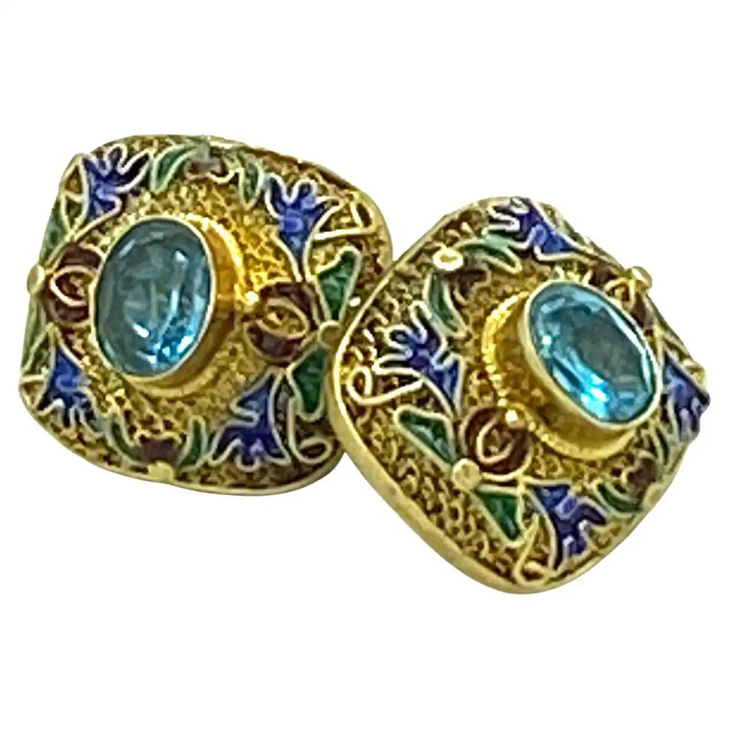 Topaz and Cloisonne Earrings